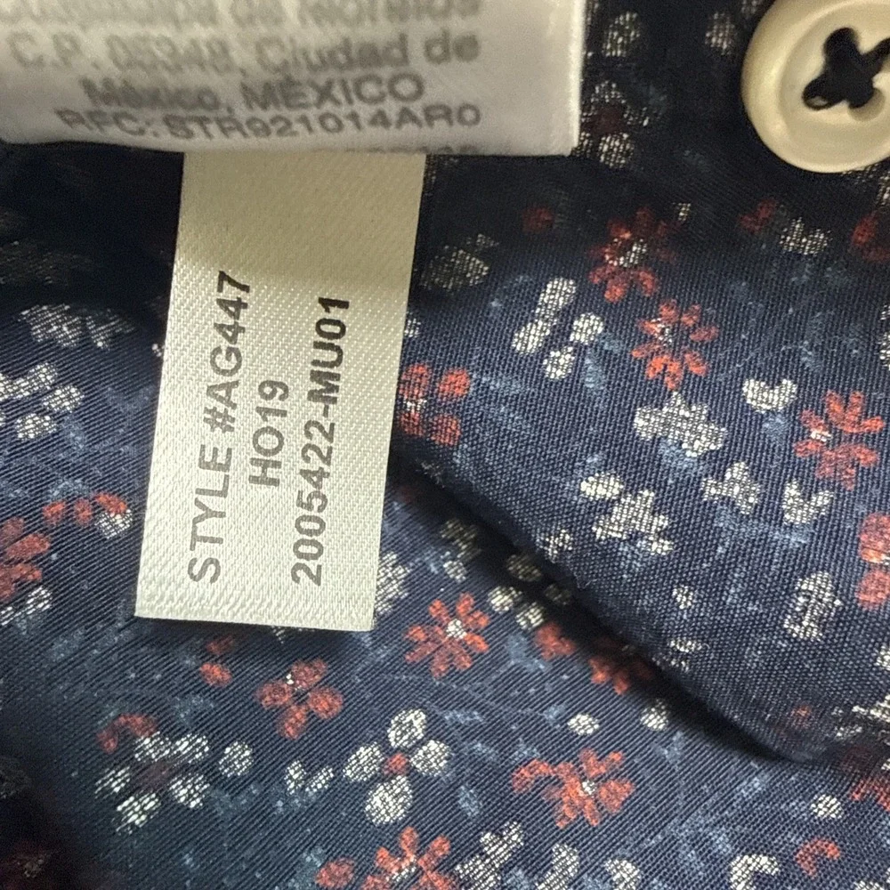J Crew Secret Wash Organic Cotton Floral Print Shirt Men L Slim Fit Long Sleeve‎